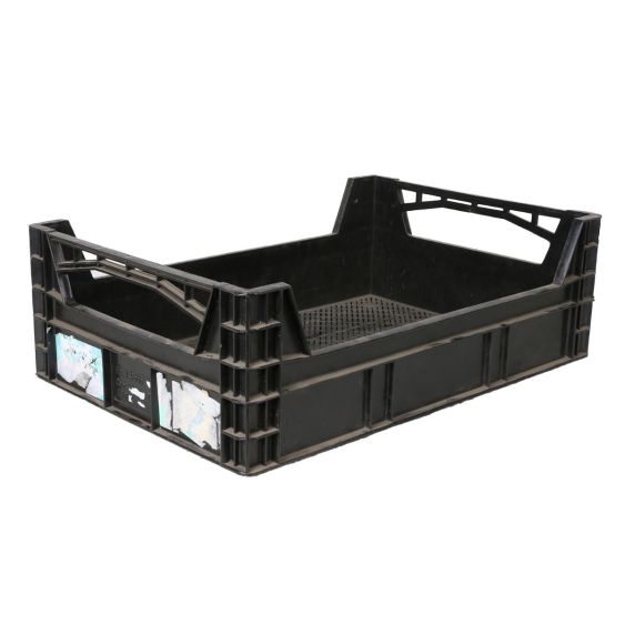 Kunststof Krat Zwart Geperforeerd 600x400x180/100 mm - Gebruikt