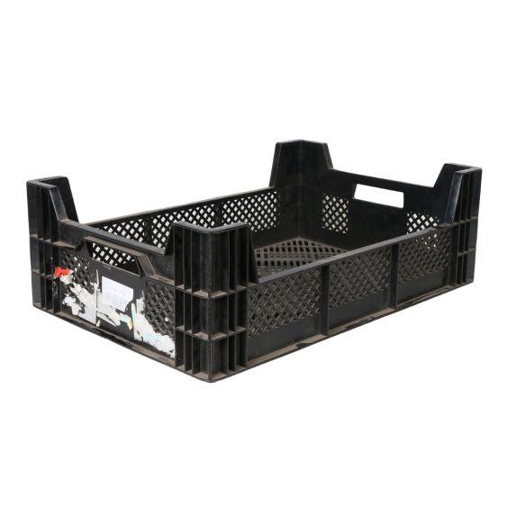 Kunststof Krat Zwart Geperforeerd Zijwand 600x400x180/100 mm - Gebruikt