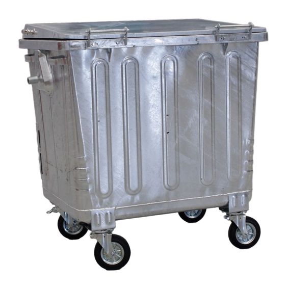 Afvalcontainer 4 wiel 1000 liter staal met versterkt stalen deksel 