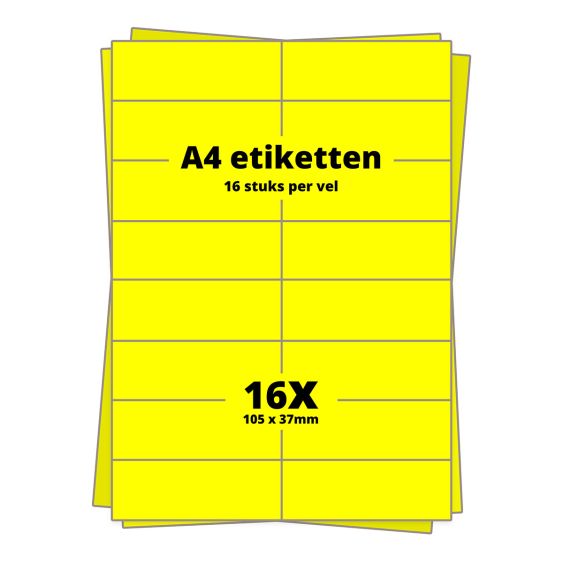 A4 etiketten 16/vel 105 x 37,1 mm - 200 vel - Geel