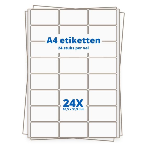 A4 label etiketten 24/vel, 63,5 x 33,9 mm