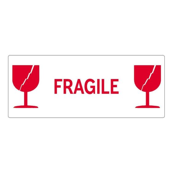 Etiket FRAGILE Glas rood 150x60 mm - 500 etiket/rol