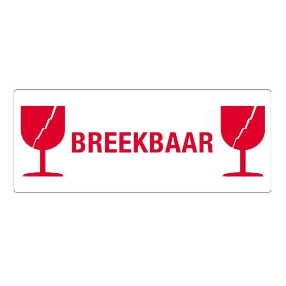 Etiket BREEKBAAR GLAS rood 150x60 mm - 500 etiket/rol