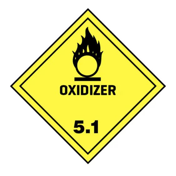 Gevaarsetiket klasse 5.1 100x100 mm zelfklevend papier op rol OXIDIZING AGENT