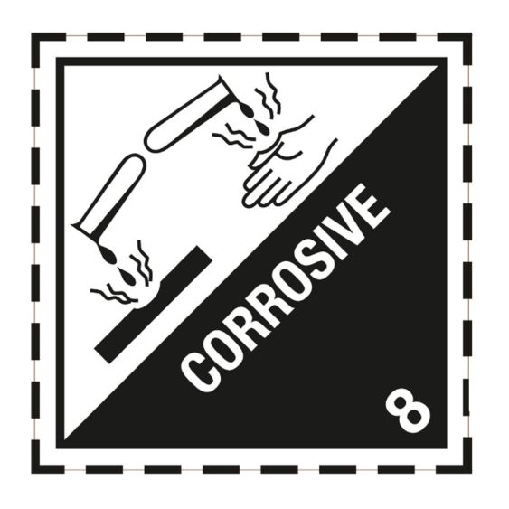Gevaarsetiket klasse 8 250x250 mm zelfklevend vinyl op vel