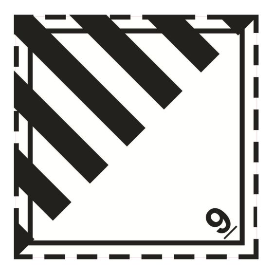 Gevaarsetiket klasse 9 250x250 mm zelfklevend vinyl op vel