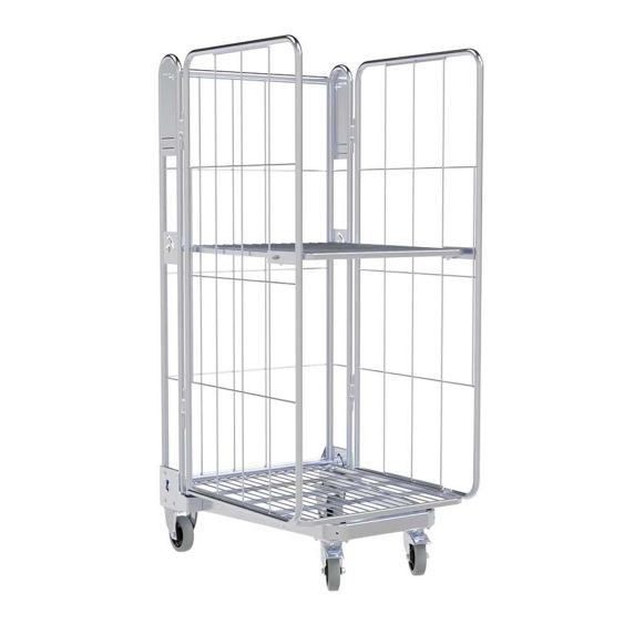 Nestbare Rolcontainer 1450 Metaal 3-zijdig met Plank