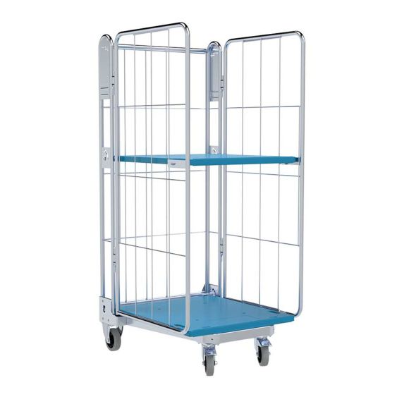 Nestbare Rolcontainer 1450 Kunststof 3-zijdig met Plank