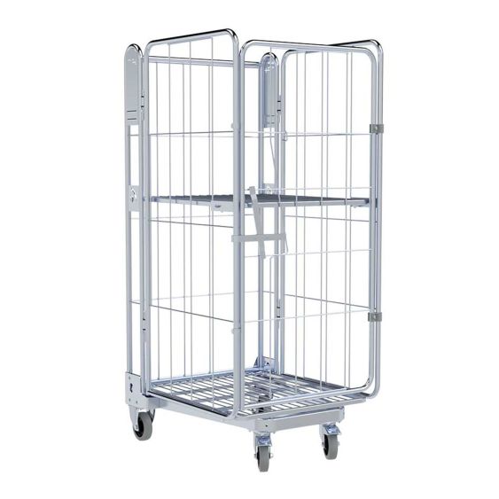 Nestbare Rolcontainer 1450 Metaal 4-zijdig met Plank