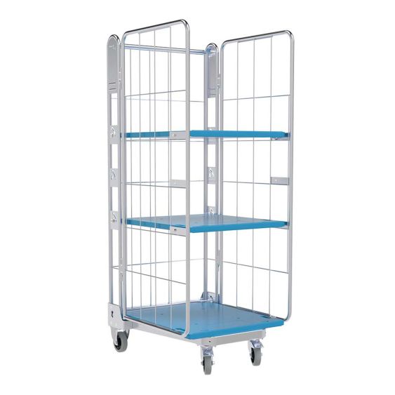 Nestbare Rolcontainer 1630 Kunststof 3-zijdig met 2 Planken