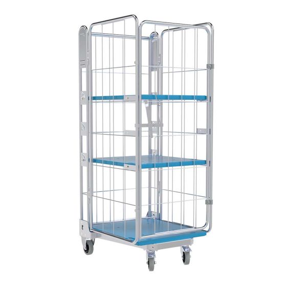 Nestbare Rolcontainer 1630 Kunststof 4-zijdig met 2 Planken