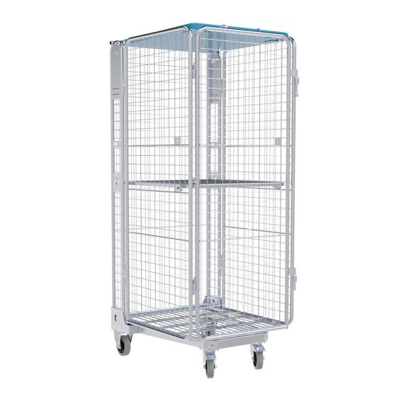 Nestbare Rolcontainer ADB 1600 Metaal 5-zijdig met Plank en Kunststof dak