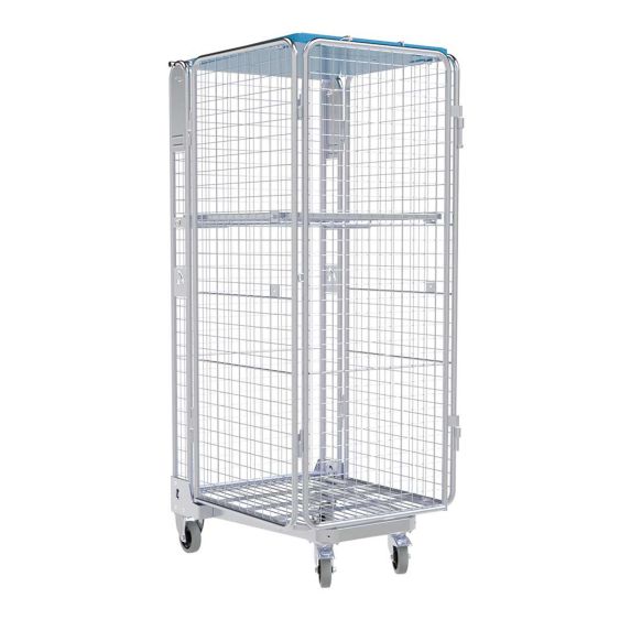 Nestbare Rolcontainer ADB 1600 Metaal 5-zijdig met hoge Plank en Kunststof dak