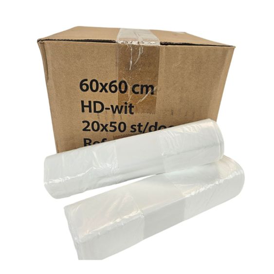 Afvalzak HDPE 60x60 cm T10 Wit - 1000 Zakken