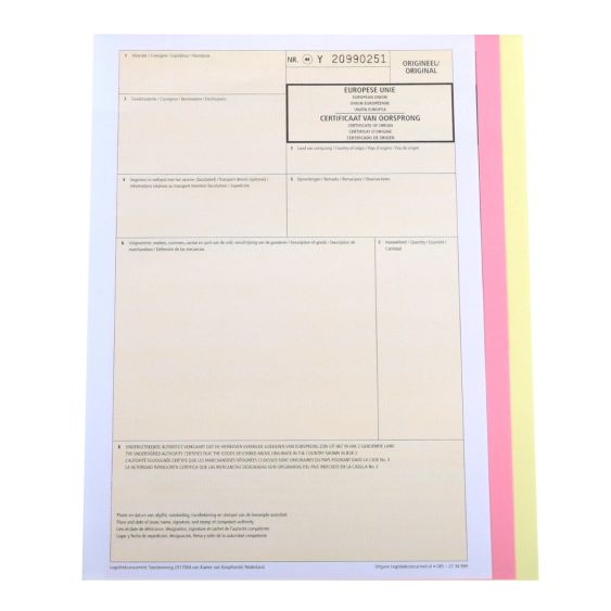 Certificaat van Oorsprong drievoud - 50 sets