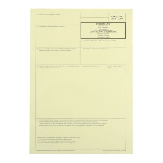 Extra kopie Certificaat van Oorsprong enkelvoud - 100 stuks