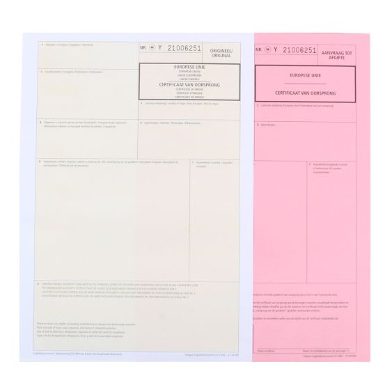 Certificaat van Oorsprong tweevoud - 50 sets