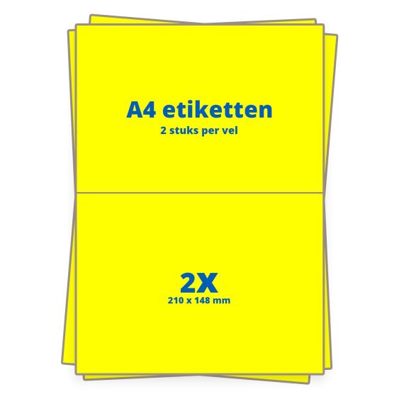 A4 etiketten 2/vel 210 x 148 mm - 500 vel - GEEL