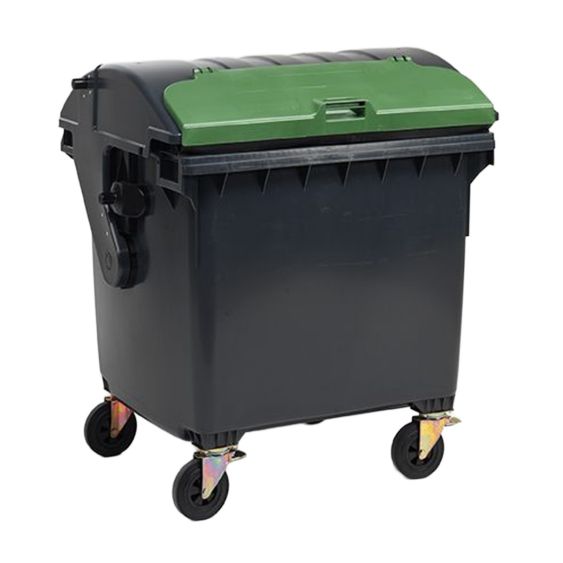 Afvalcontainer 1100 liter, met roldeksel, grijs/groen

