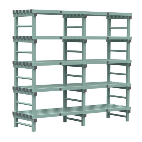 Kunststof Magazijnstelling 1450x600x2000 mm 5 niveau's groen met grijze doppen