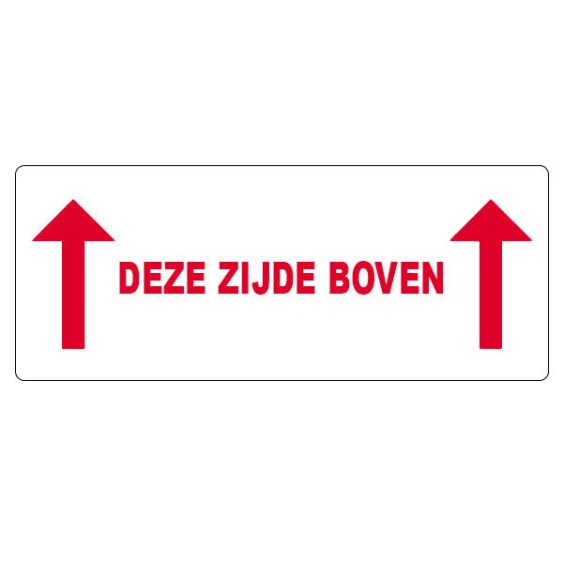 Etiket DEZE ZIJDE BOVEN, Rood 150x60 mm - 500 etiket/rol 