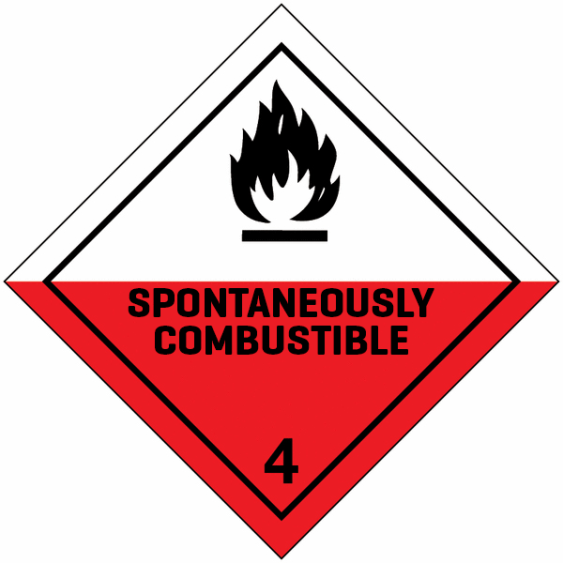 Gevaarsetiket klasse 4.2 100 x 100 mm zelfklevend PE op rol - 1000 stuks MET TEKST