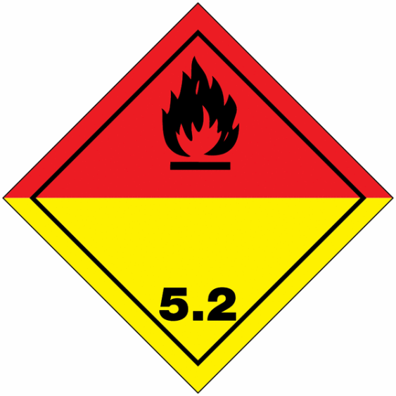 Gevaarsetiket klasse 5.2 250 x 250 mm zelfklevend vinyl op vel