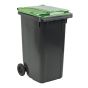 Afvalcontainer 240 liter grijs met groene deksel - voor DIN-opname