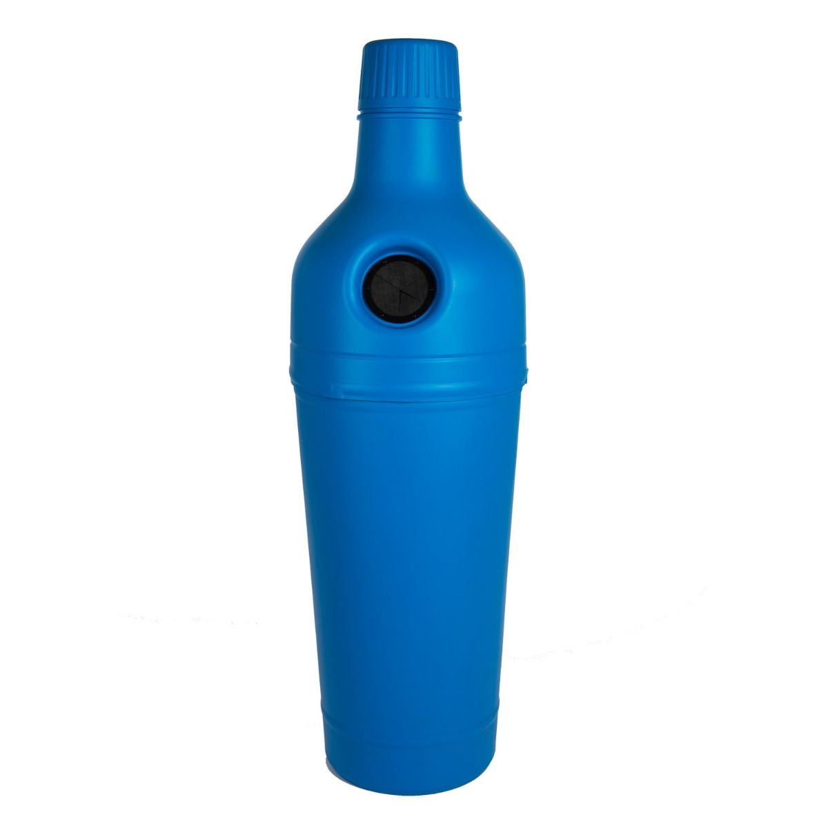 Verticaal Van Een Metalen Recyclingbak in De Vorm Van Een Vis Voor Plastic Flessendoppen Stock