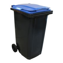 Afvalcontainer 240 liter grijs met blauwe deksel - voor DIN-opname