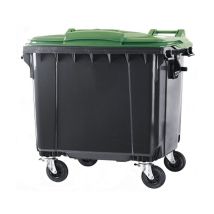 Afvalcontainer 660 liter Grijs met Groene Deksel - DIN-opname