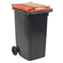 Afvalcontainer 240 liter grijs met oranje deksel - voor DIN-opname