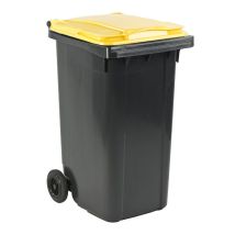 Afvalcontainer 240 liter grijs met gele deksel - voor DIN-opname