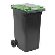 Afvalcontainer 240 liter grijs met groene deksel - voor DIN-opname