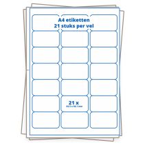 A4 etiket 21 per vel 63,5x38,1 mm - 100 vellen