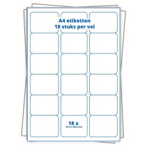 A4 etiket 18 per vel 63,5×46,6 mm - 100 vellen