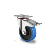 Zwenkwiel met rem blauw elastisch rubber rollager Ø 125 mm