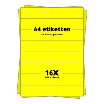 A4 etiketten 16/vel 105 x 37,1 mm - 200 vel - Geel
