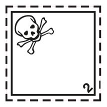 Gevaarsetiket klasse 2.3 250 x 250 mm zelfklevend vinyl op vel