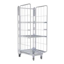 Nestbare Rolcontainer 1630 Metaal 3-zijdig met 2 Planken