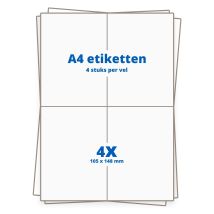 A4 etiketten 4/vel, 105 x 148 mm.