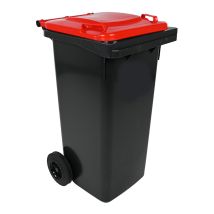 Minicontainer 120 liter Grijs met Rode Deksel - DIN-opname