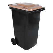 Afvalcontainer 240 liter grijs met bruine deksel - voor DIN-opname