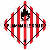 Gevaarsetiket klasse 4.1 100 x 100 mm zelfklevend PE op rol - 1000 stuks MET TEKST