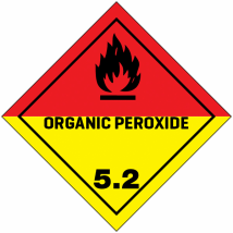 Gevaarsetiket klasse 5.2 250 x 250 mm zelfklevend vinyl op vel MET TEKST