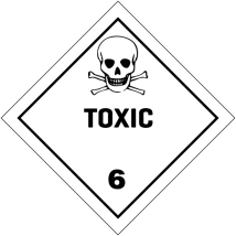 Gevaarsetiket klasse 6.1 100 x 100 mm zelfklevend PE op rol - 1000 stuks MET TEKST