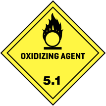 Gevaarsetiket klasse 5.1 250 x 250 mm zelfklevend vinyl op vel MET TEKST